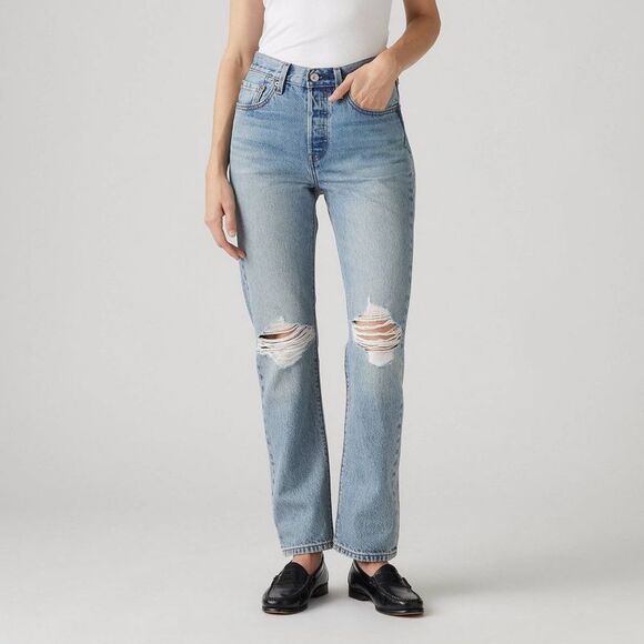 Levi's Sky Blue Distressed Straight Jeans - Picture 1 of 3